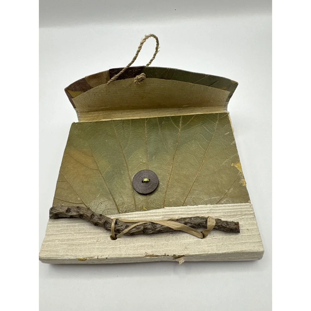 Handmade Bali Leaf Journal Pressed Foliage Notebook Twig Detail Boho Green Tan